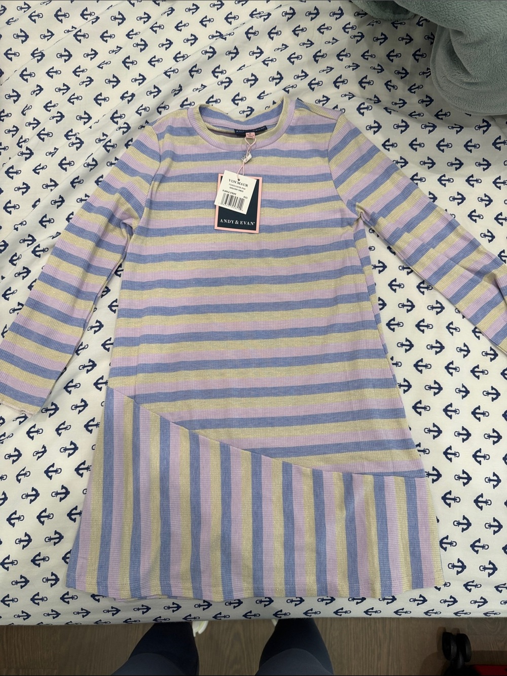 Andy & Evan Lavender and Light Green Striped Long-Sleeve Knit Dress
